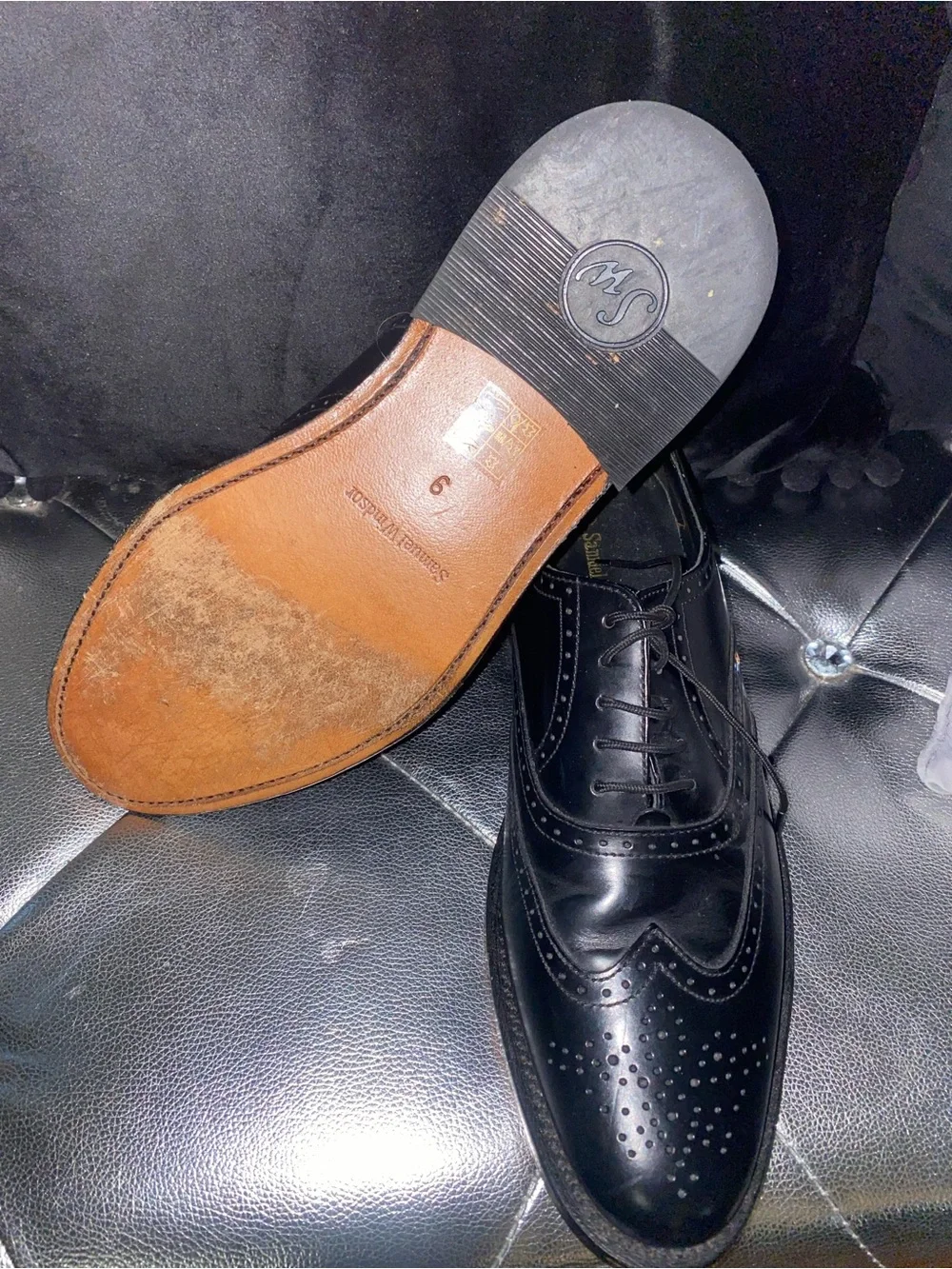 Windsor Black Leather Brogue Lace-Up Oxfords